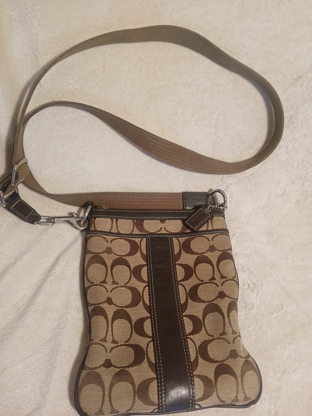 Coach Brown Signature Canvas Crossbody with Dark Brown Trim